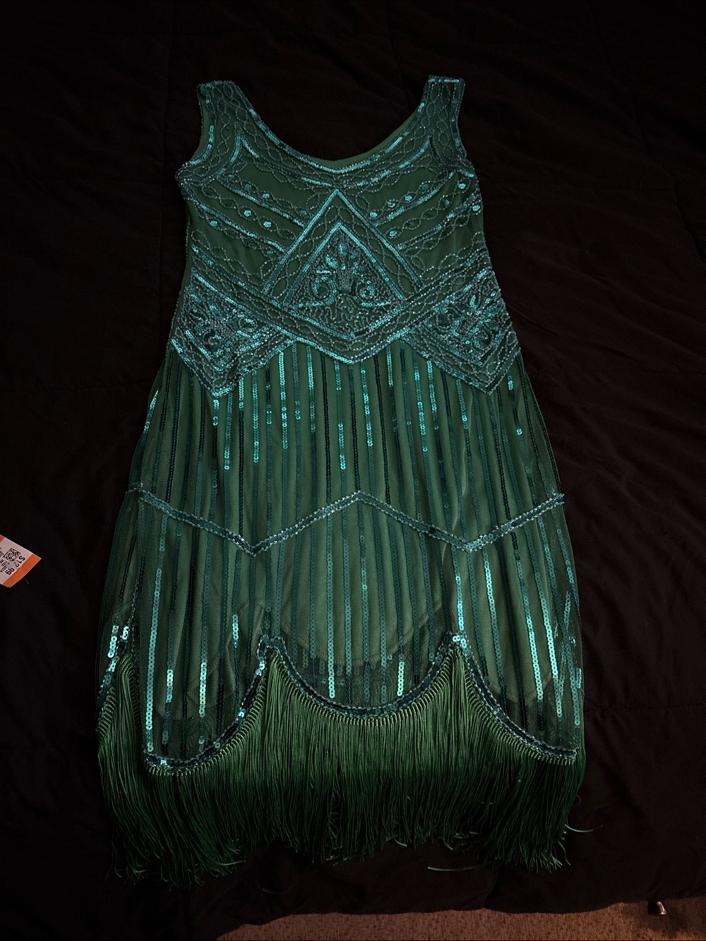 Emerald Green Beaded Fringe Flapper Dress size medium